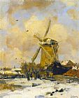 A Windmill in a Winter Landscape by Jacob Henricus Maris